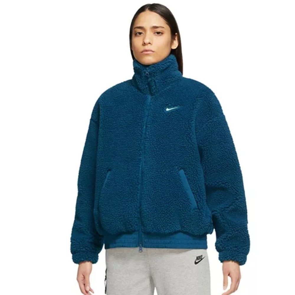NIKE  swoosh plush fleece teddy jacket bomber varsity M